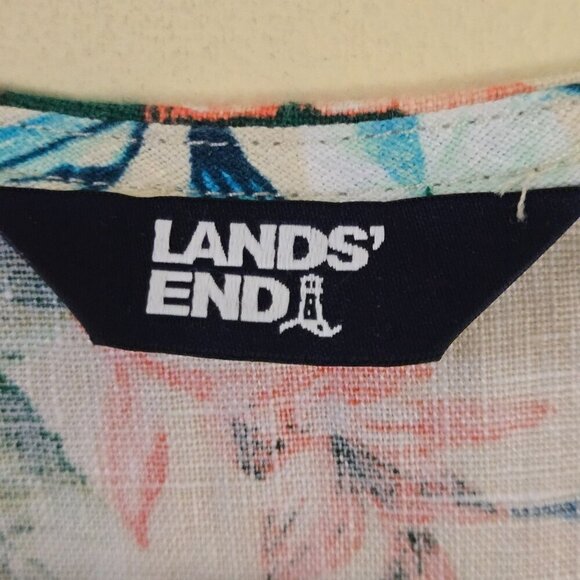 Lands' End NWOT Flutter Sleeve Linen Romper Antique Alabaster FloralPalm Size 12 - Picture 9 of 13